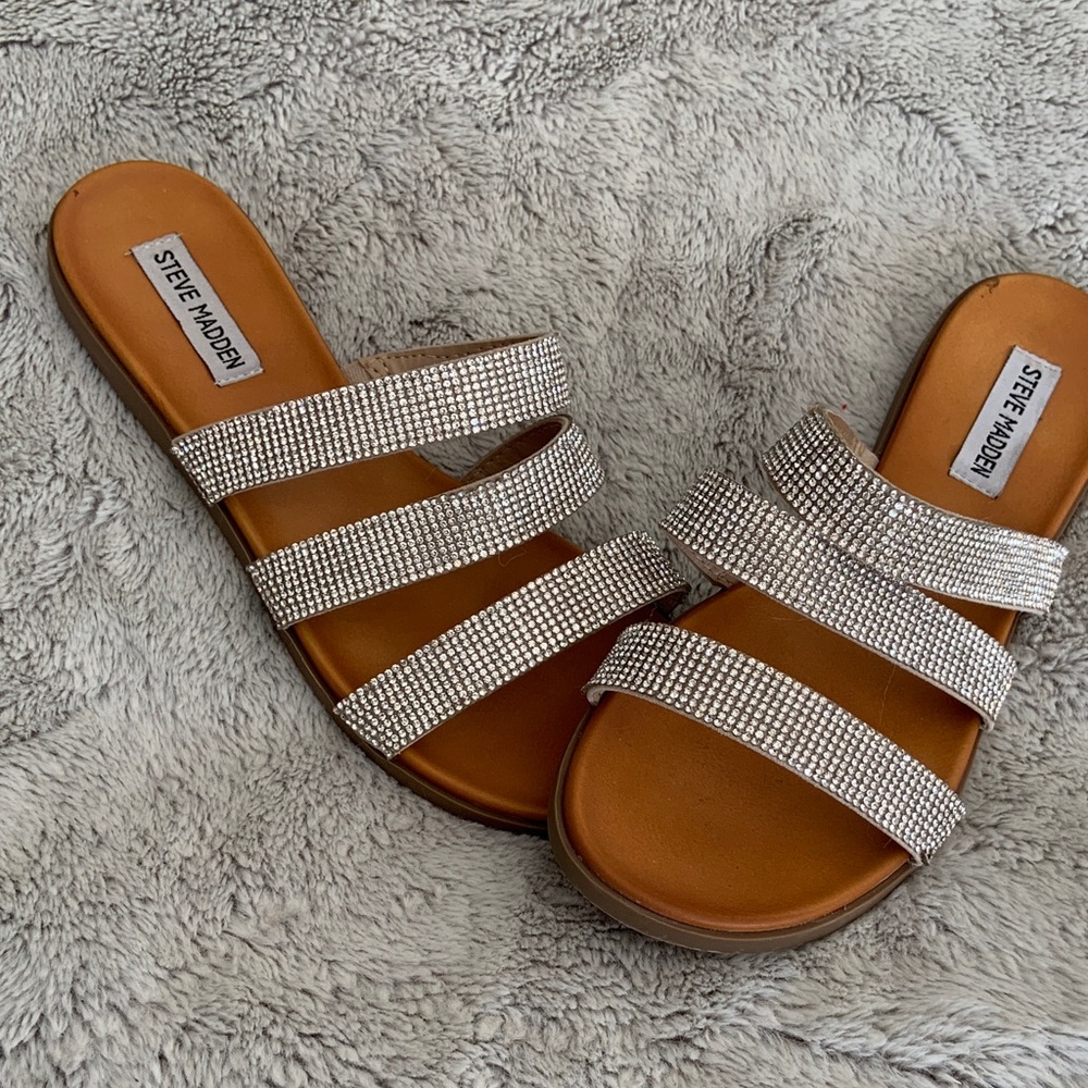 Steve Madden Women's Rhinestone Strap Sandals - Silver and Tan